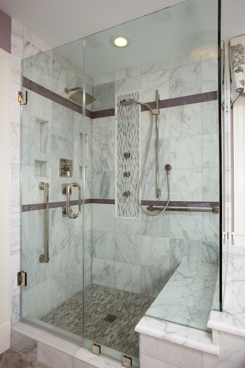 Walk-in Shower with White Marble